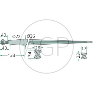 Balíkový hrot, délka 900 mm, závit M22 x 1,5, kovaný hrot na seno a slámu, 