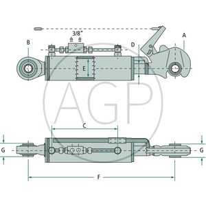 Třetí bod hydraulický kat. 2-2 se záchytným hákem a kulovým kloubem délka 640/920 mm