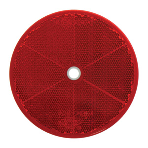 Odrazka červená kulatá k přišroubování o průměru 84 mm reflexní z odolného plastu