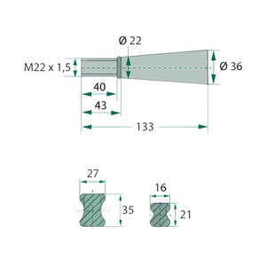 Hrot kovaný na kulaté a hranaté balíky o délce 100 cm se závitem M22 x 1,5 pro vidle na balíky